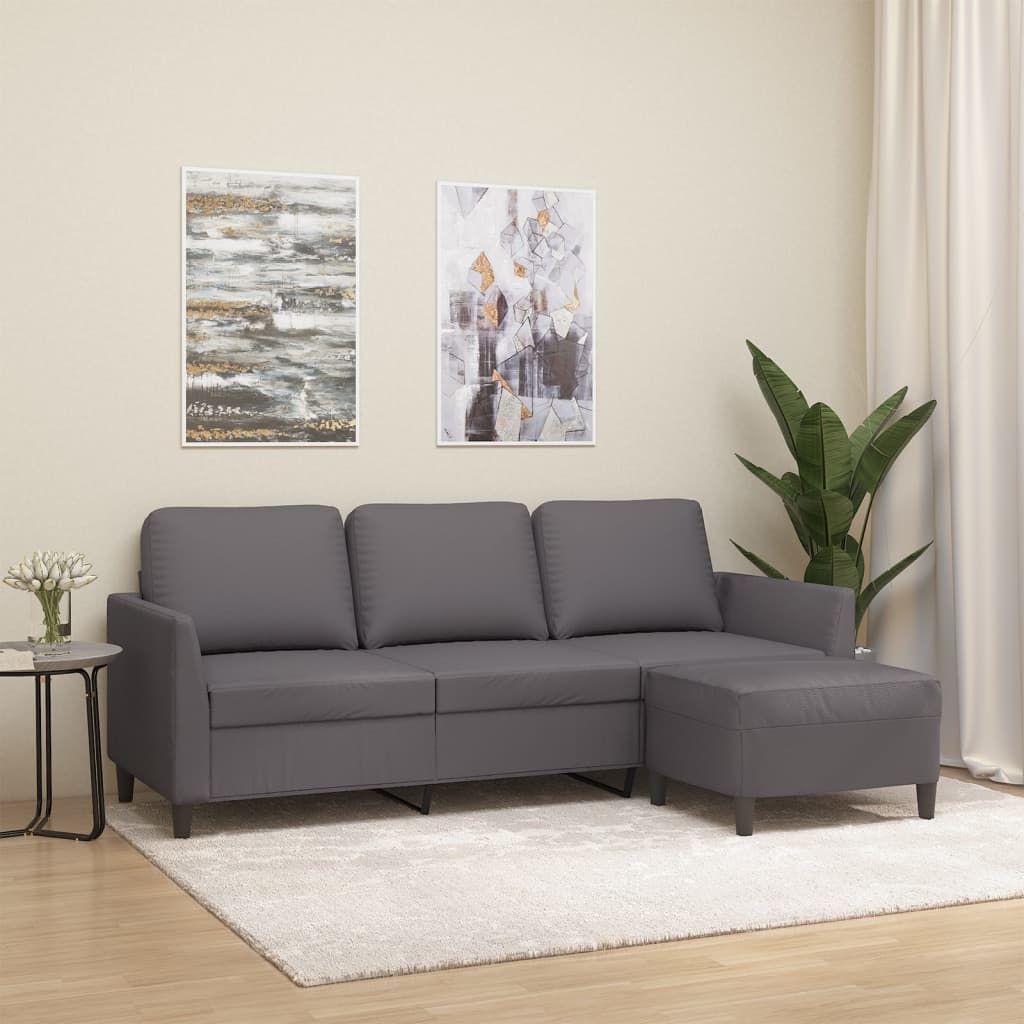 vidaXL Driezitsbank met voetenbank 180 cm kunstleer zwart