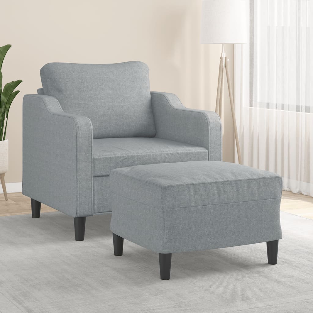 vidaXL Fauteuil met voetenbank 60 cm stof lichtgrijs