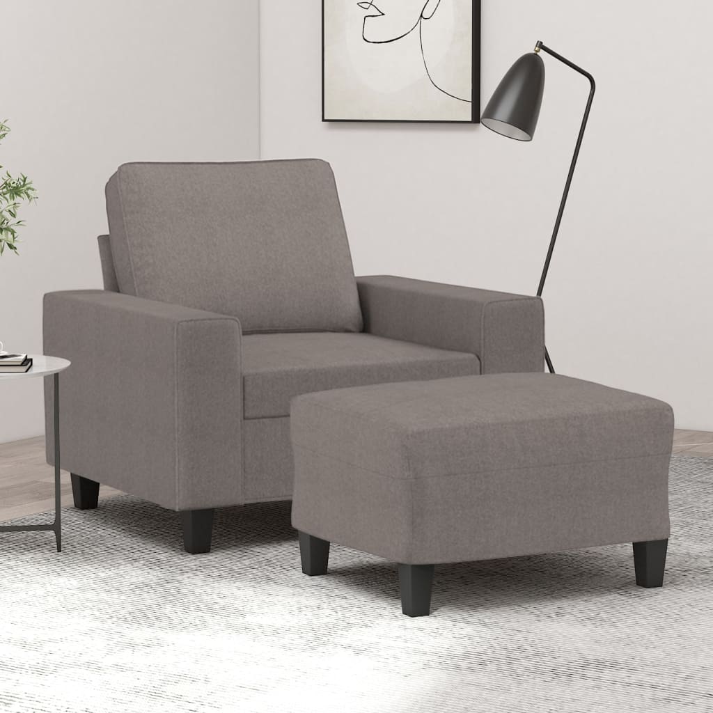 vidaXL Fauteuil met voetenbank 60 cm stof lichtgrijs