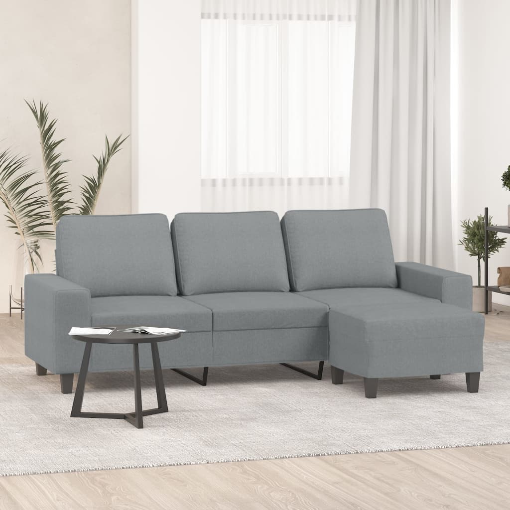 vidaXL Driezitsbank met voetenbank 180 cm stof lichtgrijs