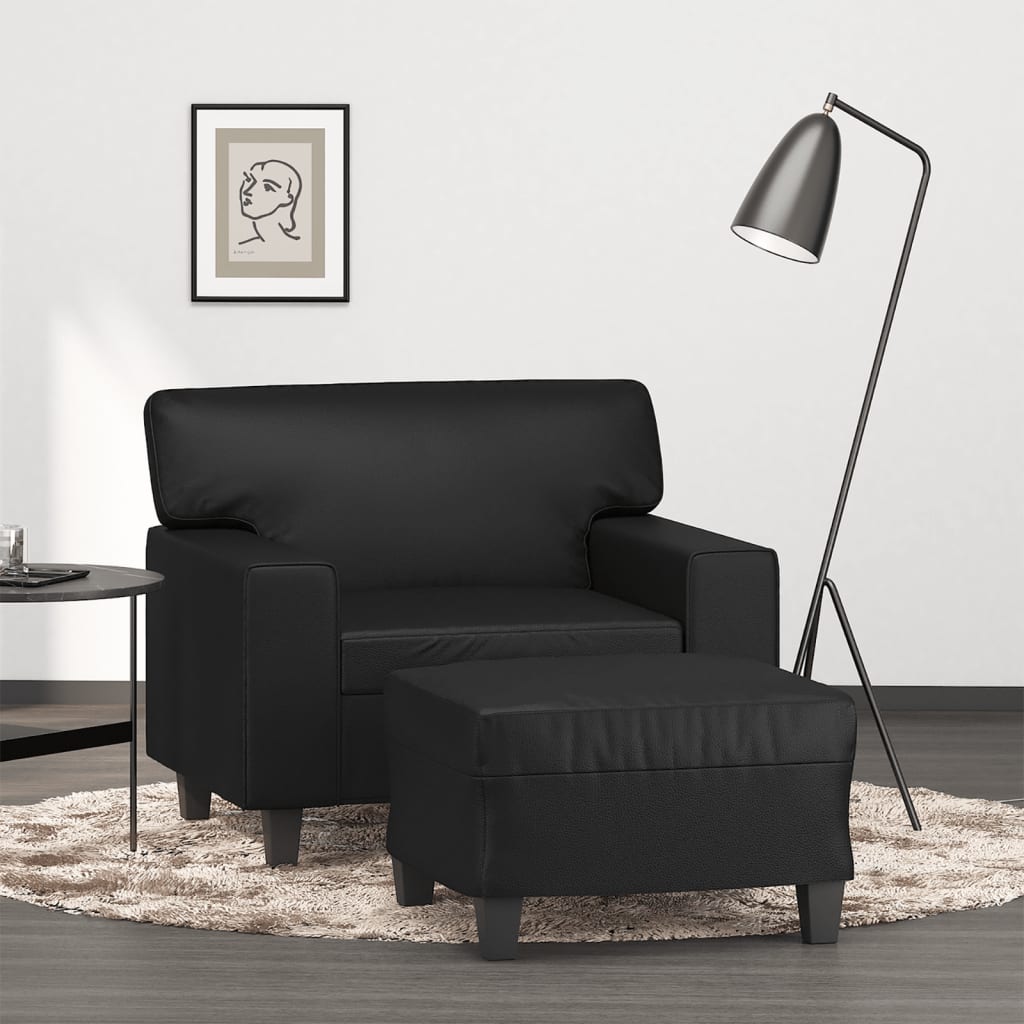 vidaXL Fauteuil met voetenbank 60 cm kunstleer zwart