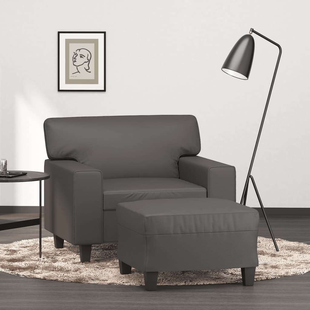 vidaXL Fauteuil met voetenbank 60 cm kunstleer zwart