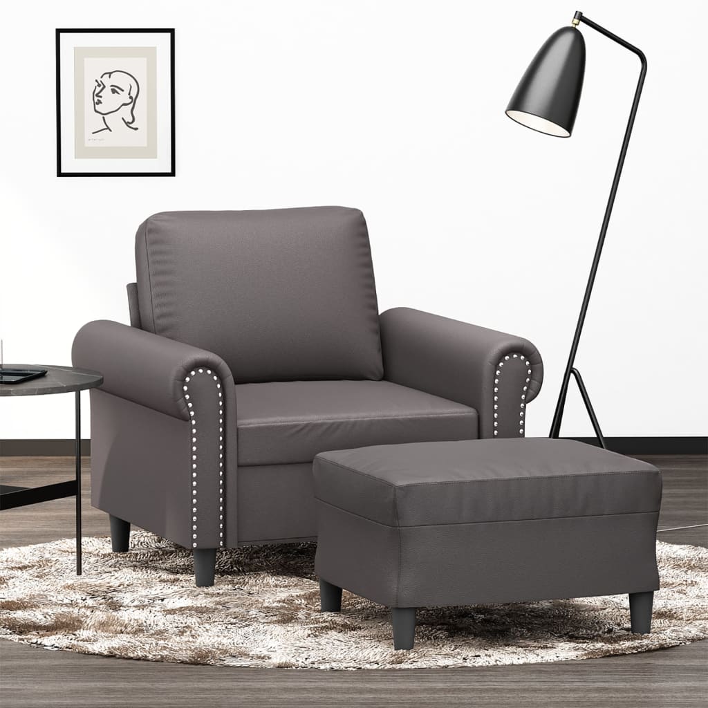 vidaXL Fauteuil met voetenbank 60 cm kunstleer zwart