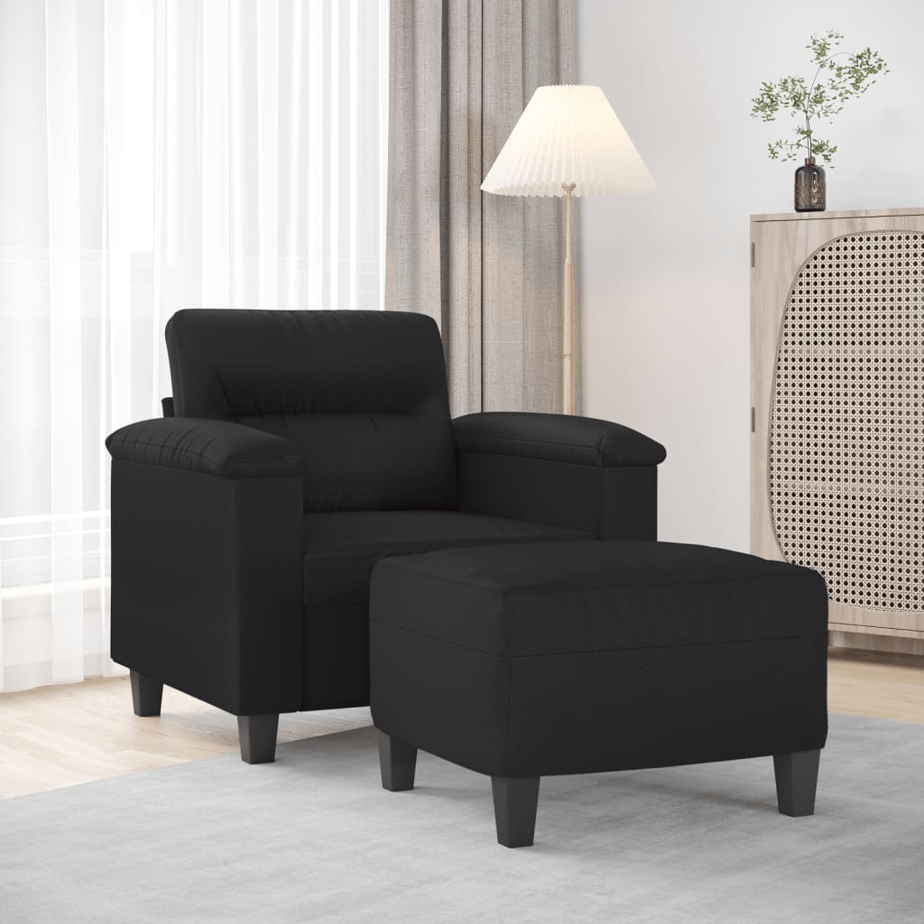 vidaXL Fauteuil met voetenbank 60 cm kunstleer zwart