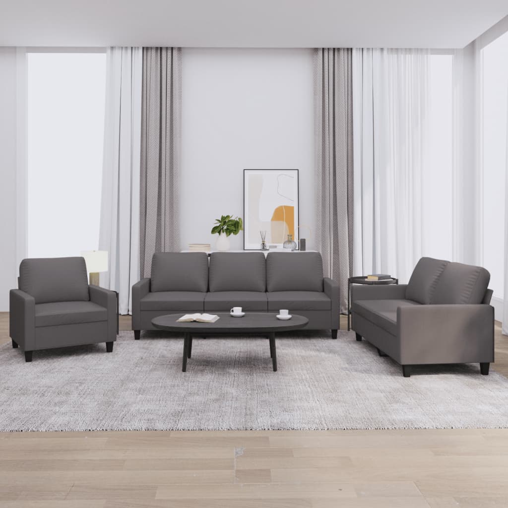 vidaXL 3-delige Loungeset met kussens kunstleer zwart