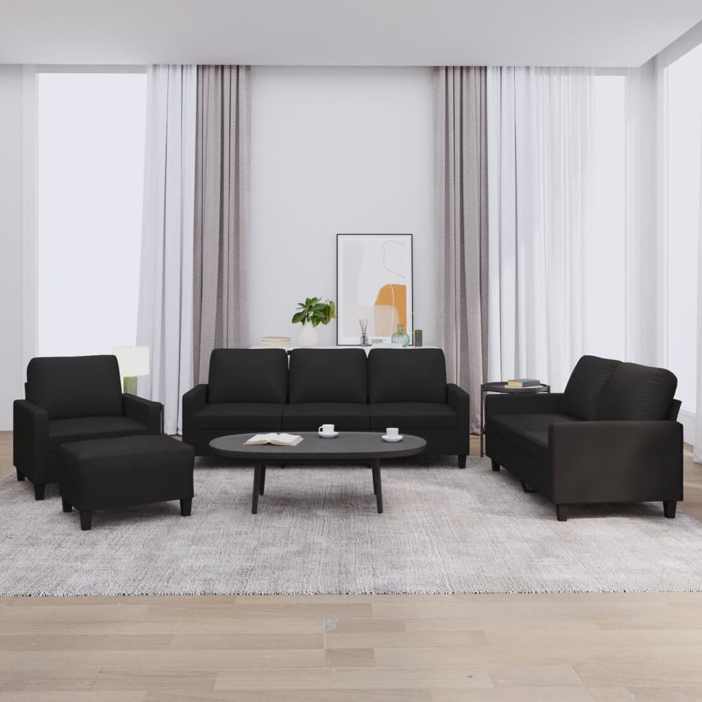 vidaXL 3-delige Loungeset met kussens kunstleer zwart