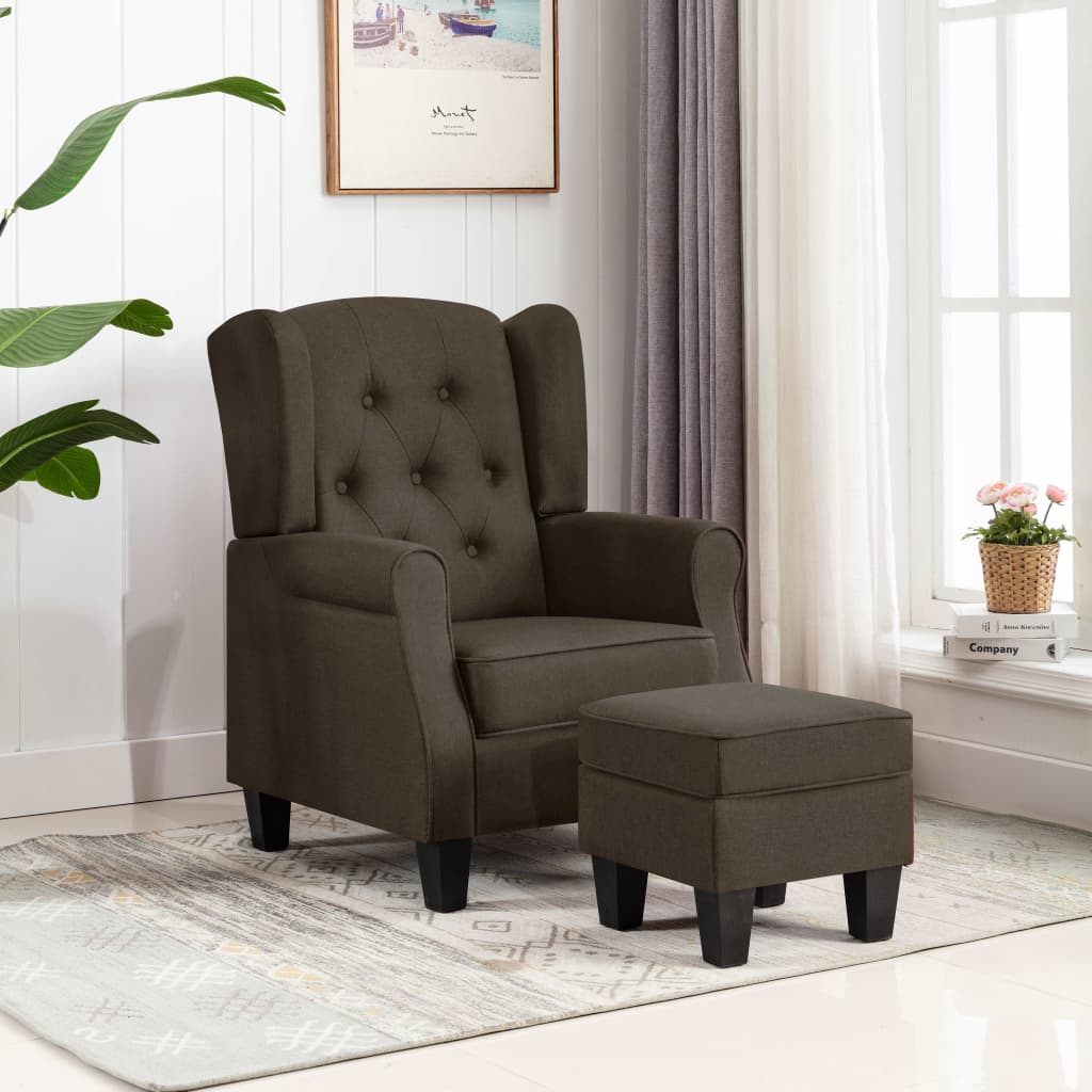 vidaXL Fauteuil met voetenbankje stof lichtgrijs
