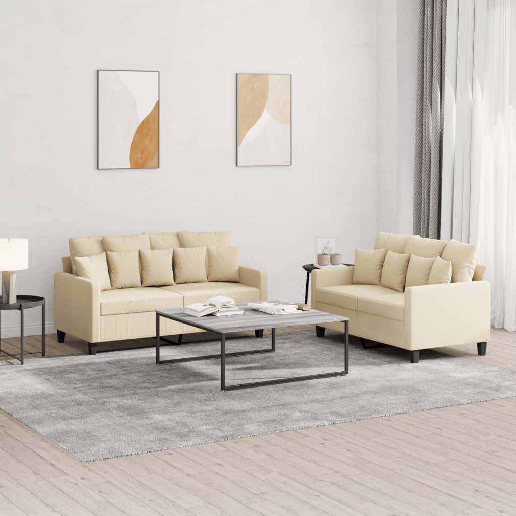 vidaXL 2-delige Loungeset met kussens stof lichtgrijs