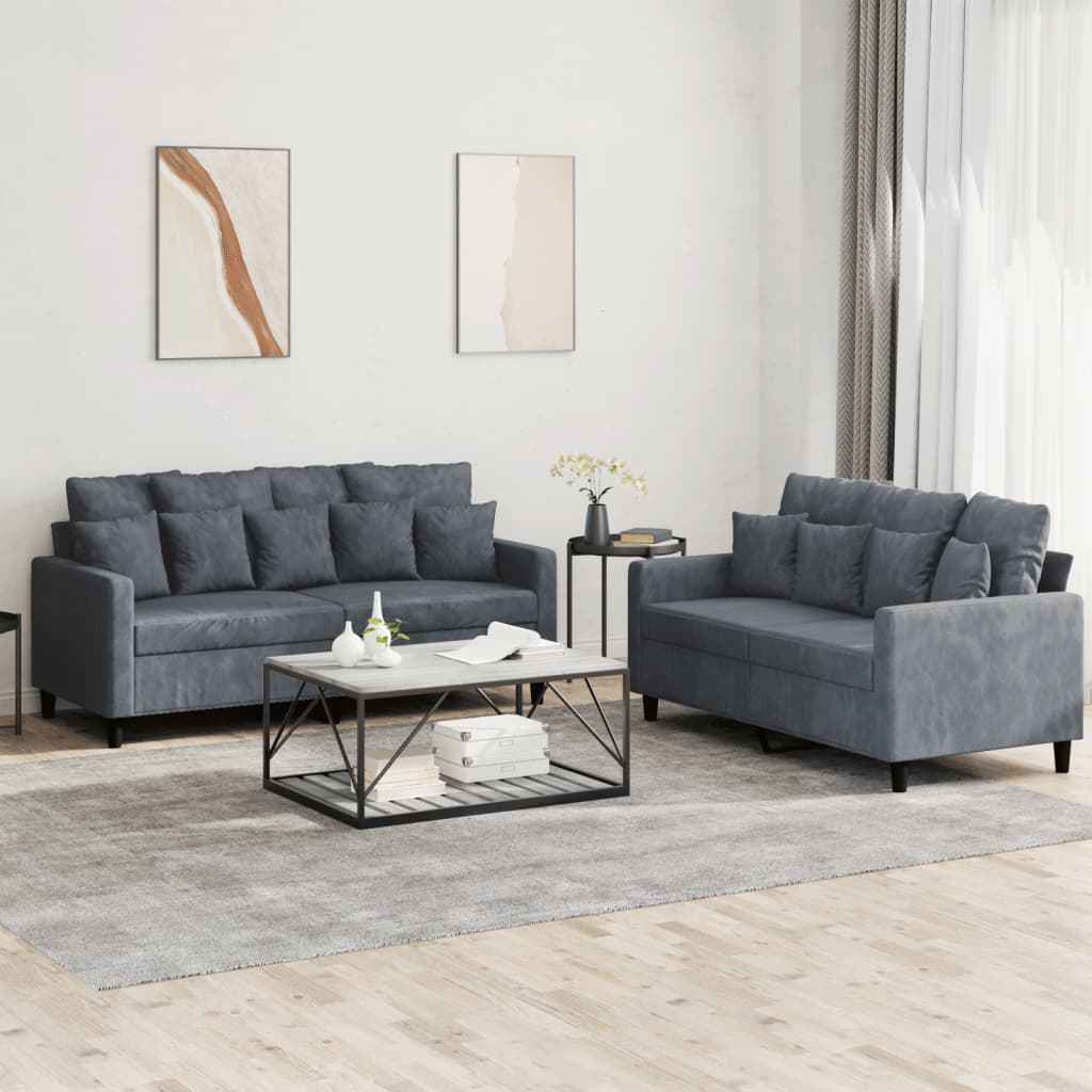 vidaXL 2-delige Loungeset met kussens fluweel lichtgrijs