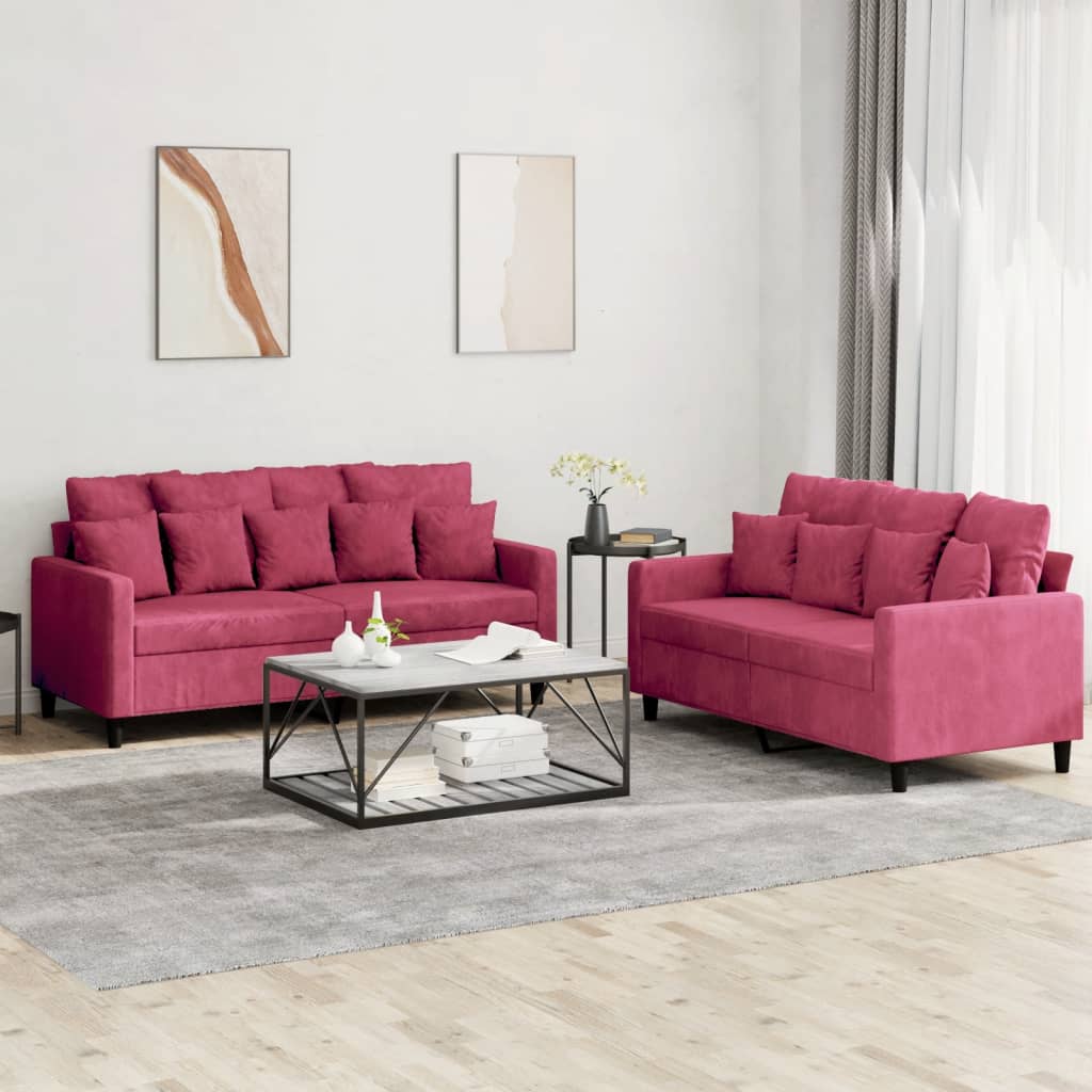 vidaXL 2-delige Loungeset met kussens fluweel lichtgrijs