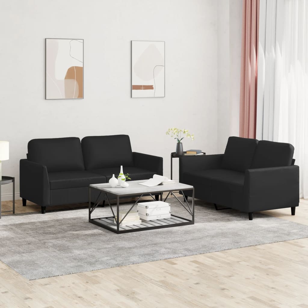 vidaXL 2-delige Loungeset met kussens kunstleer zwart