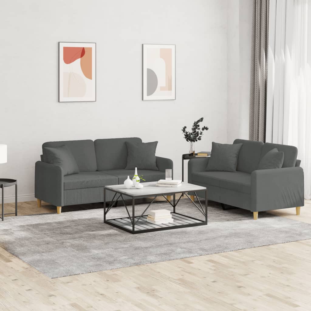 vidaXL 2-delige Loungeset met kussens stof lichtgrijs