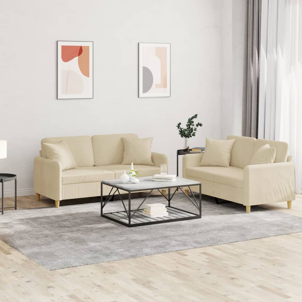 vidaXL 2-delige Loungeset met kussens stof lichtgrijs