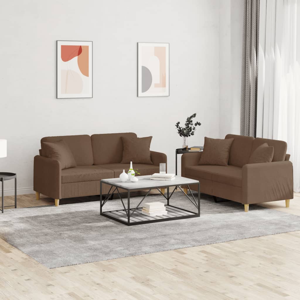 vidaXL 2-delige Loungeset met kussens stof lichtgrijs