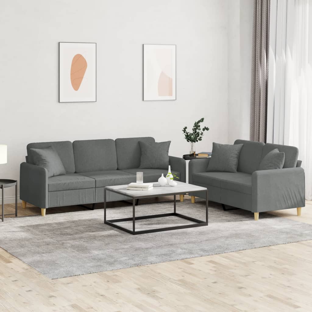 vidaXL 2-delige Loungeset met kussens stof lichtgrijs