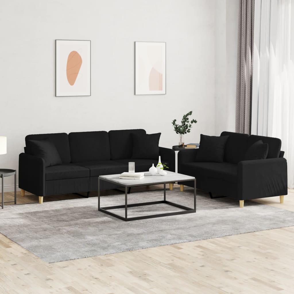 vidaXL 2-delige Loungeset met kussens stof lichtgrijs