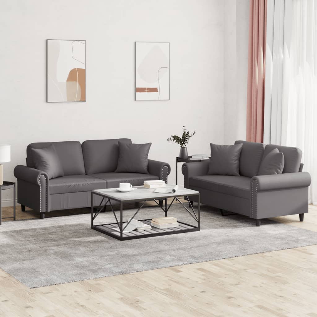 vidaXL 2-delige Loungeset met kussens kunstleer zwart