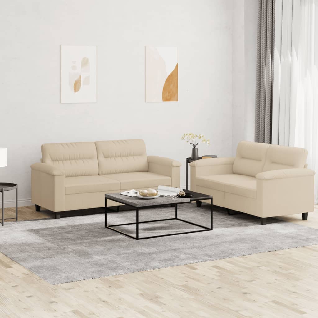 vidaXL 2-delige Loungeset met kussens microvezelstof taupe
