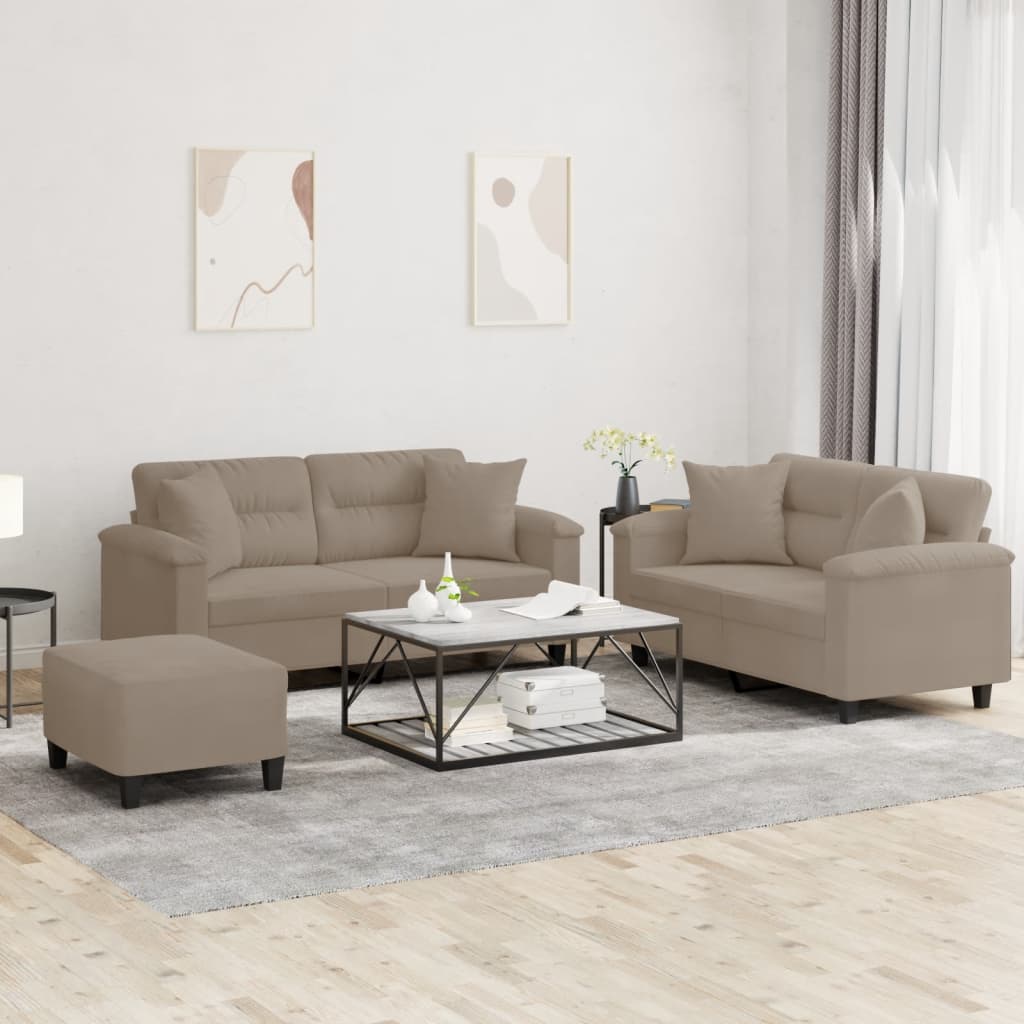 vidaXL 2-delige Loungeset met kussens microvezelstof taupe