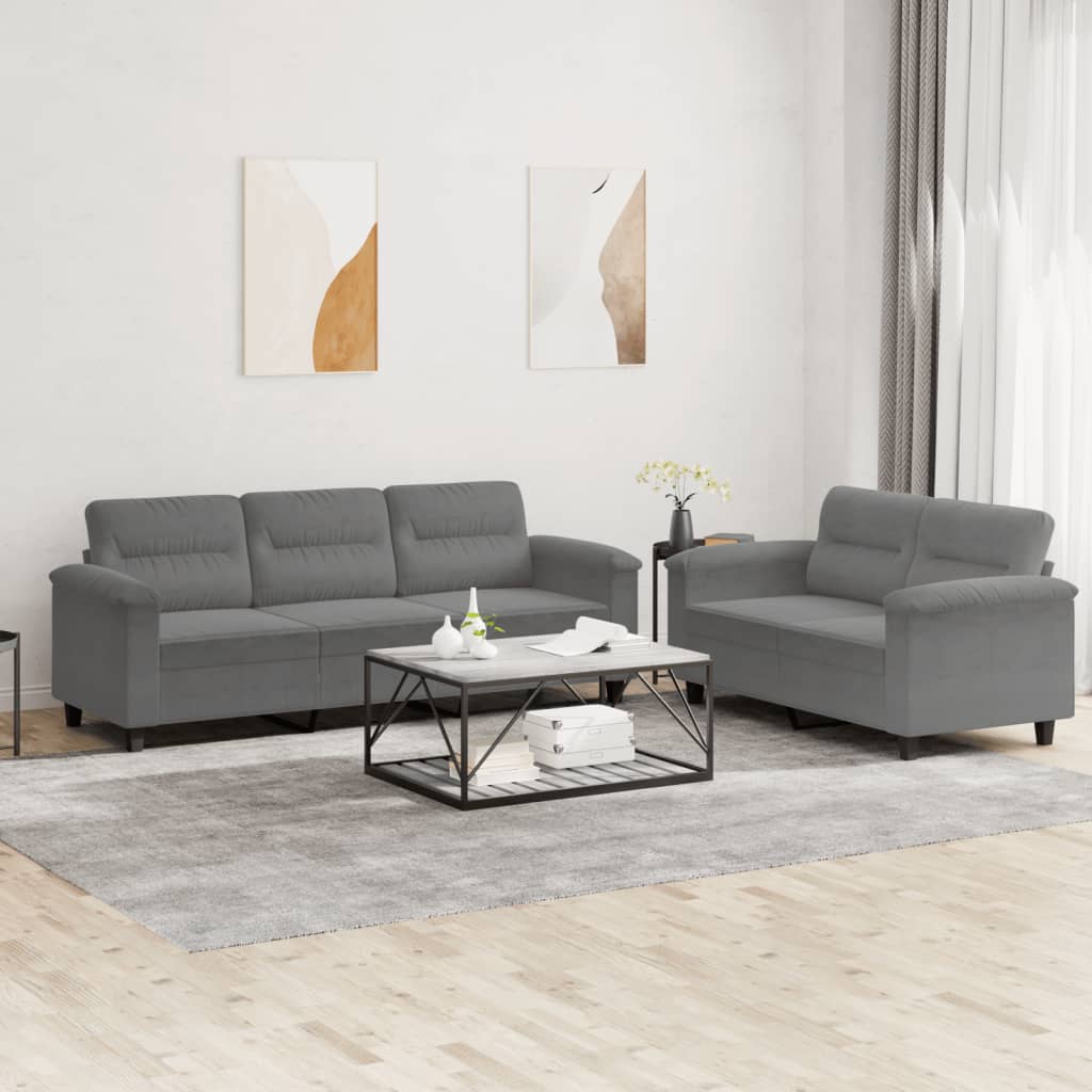 vidaXL 2-delige Loungeset met kussens microvezelstof taupe