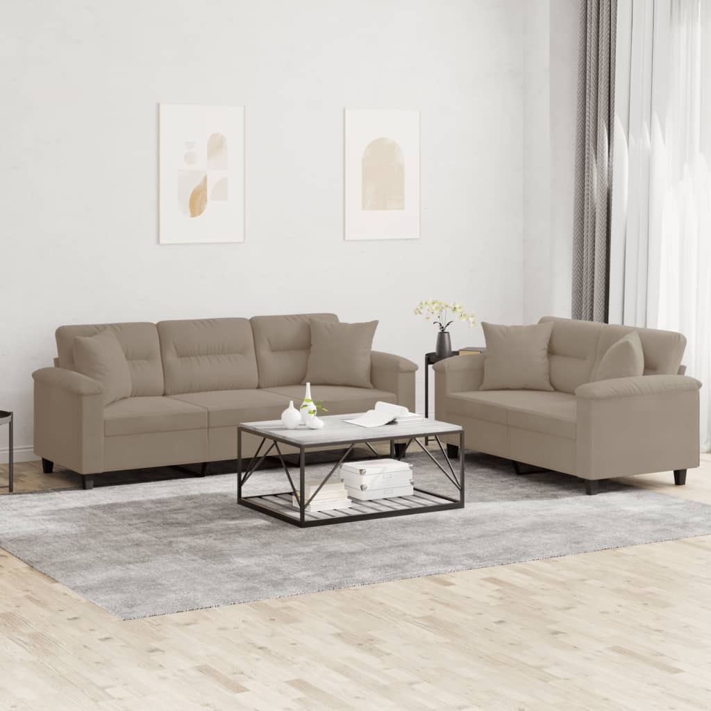 vidaXL 2-delige Loungeset met kussens microvezelstof taupe