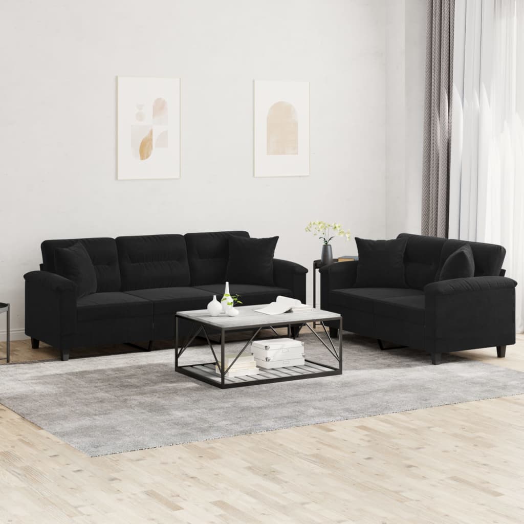 vidaXL 2-delige Loungeset met kussens microvezelstof taupe