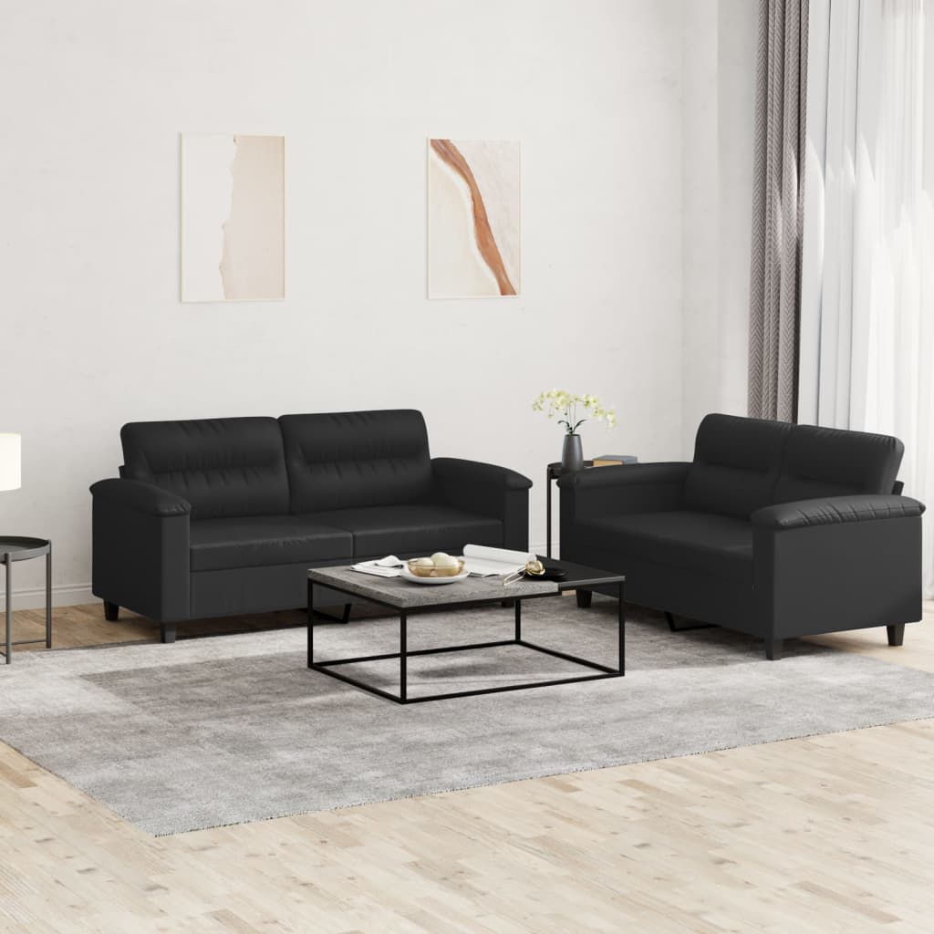 vidaXL 2-delige Loungeset met kussens kunstleer zwart