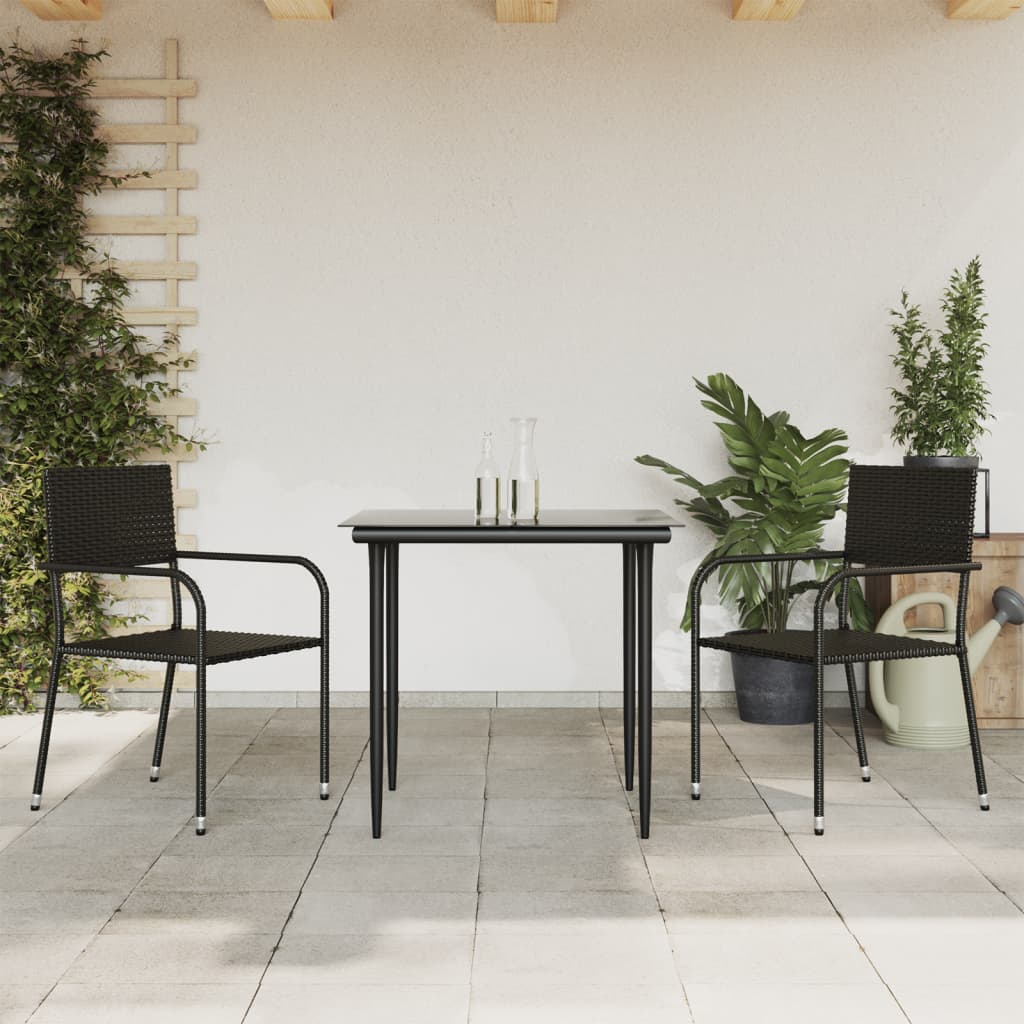 vidaXL 3-delige Tuinset poly rattan en staal zwart