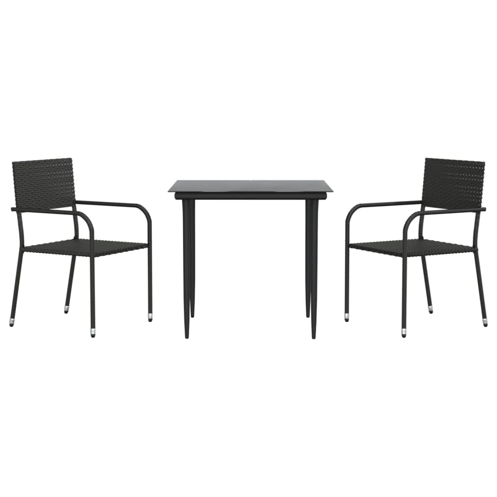 vidaXL 3-delige Tuinset poly rattan en staal zwart