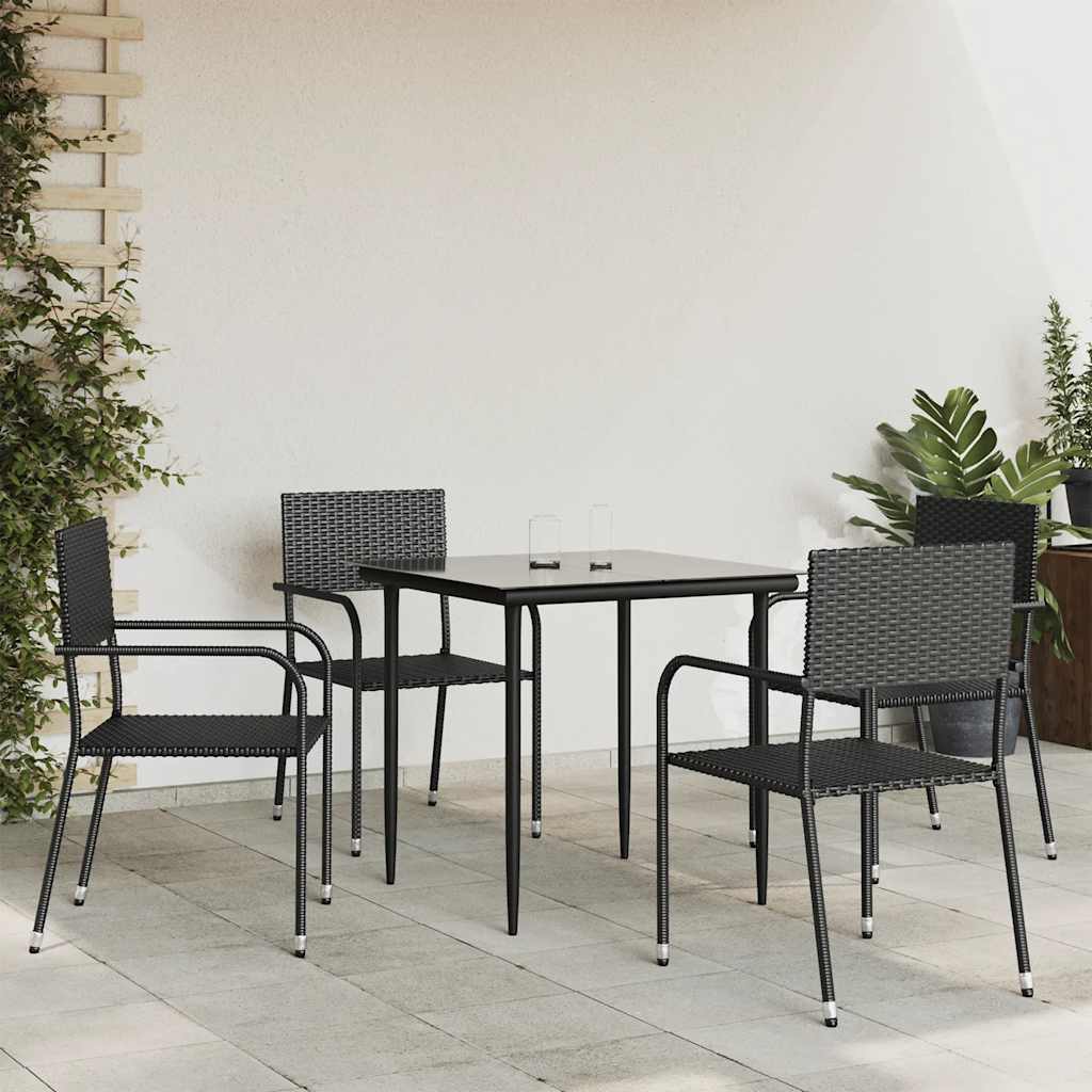 vidaXL 3-delige Tuinset poly rattan en staal zwart