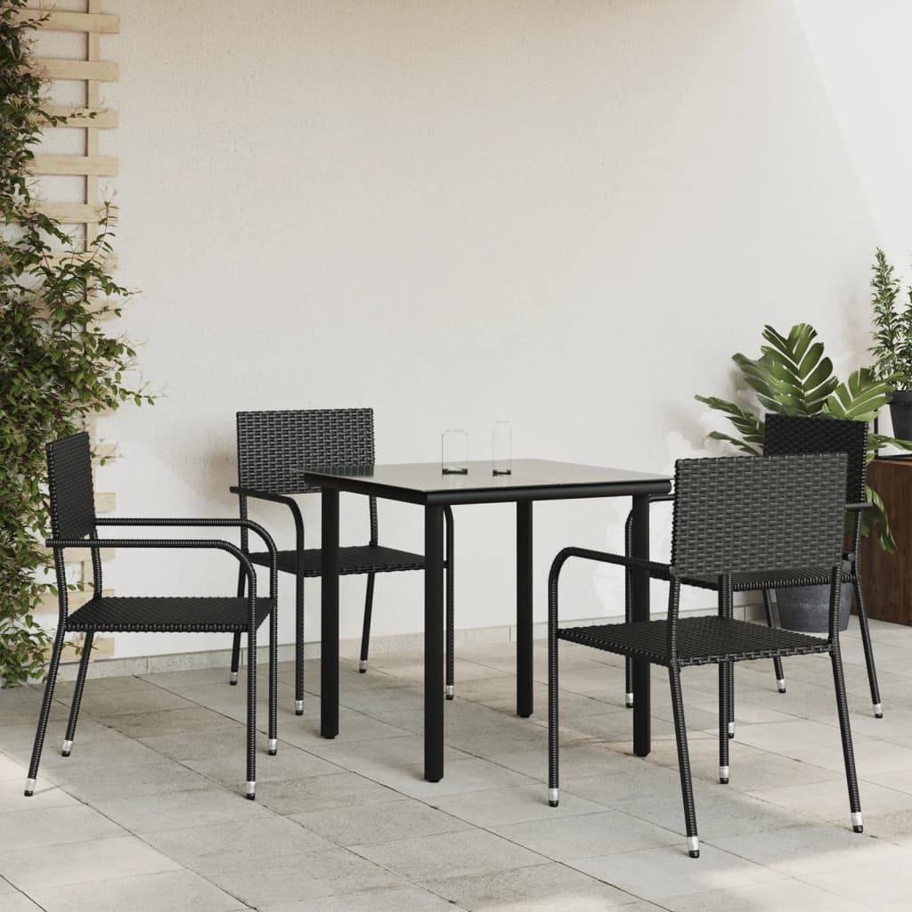 vidaXL 3-delige Tuinset poly rattan en staal zwart