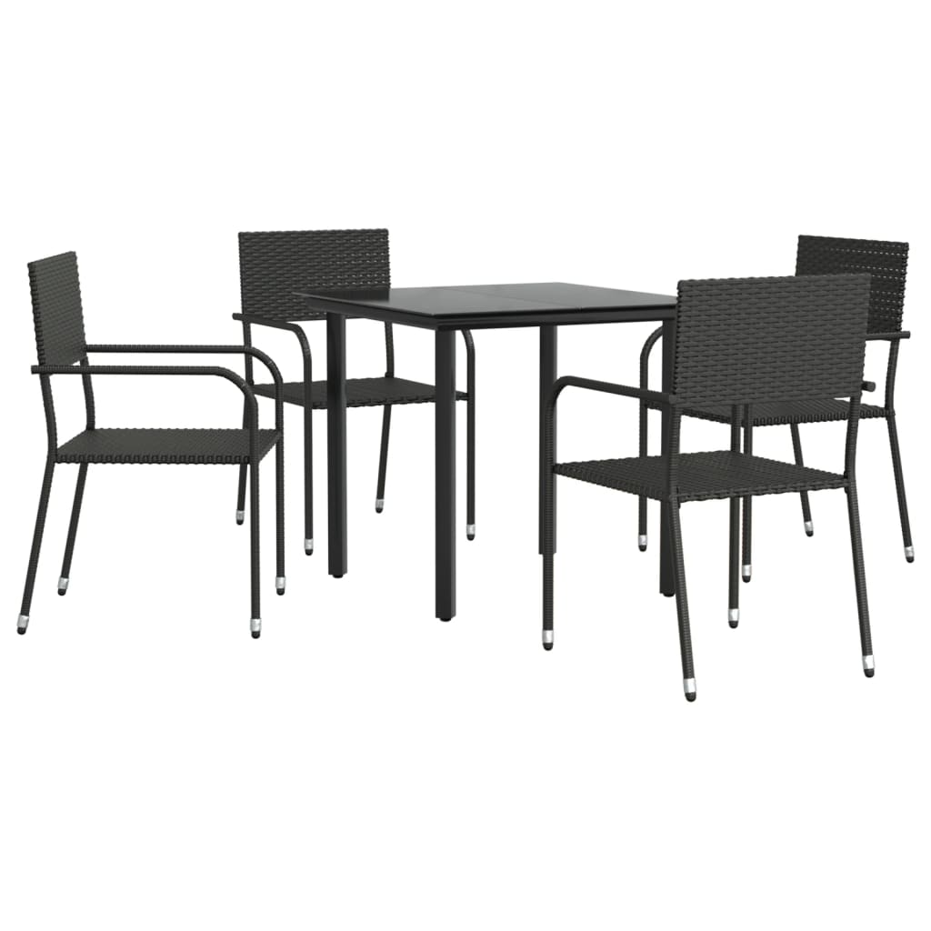 vidaXL 3-delige Tuinset poly rattan en staal zwart
