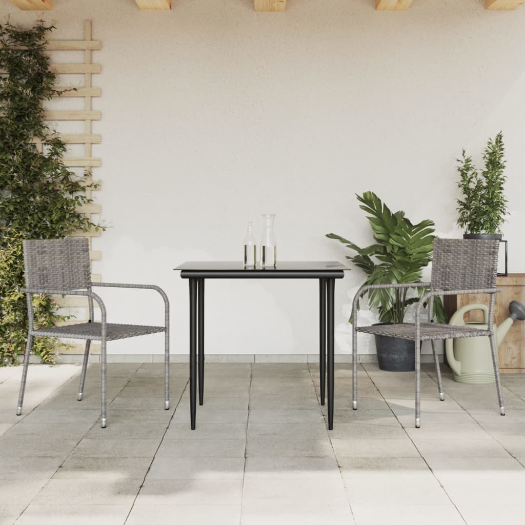 vidaXL 3-delige Tuinset poly rattan en staal grijs en zwart