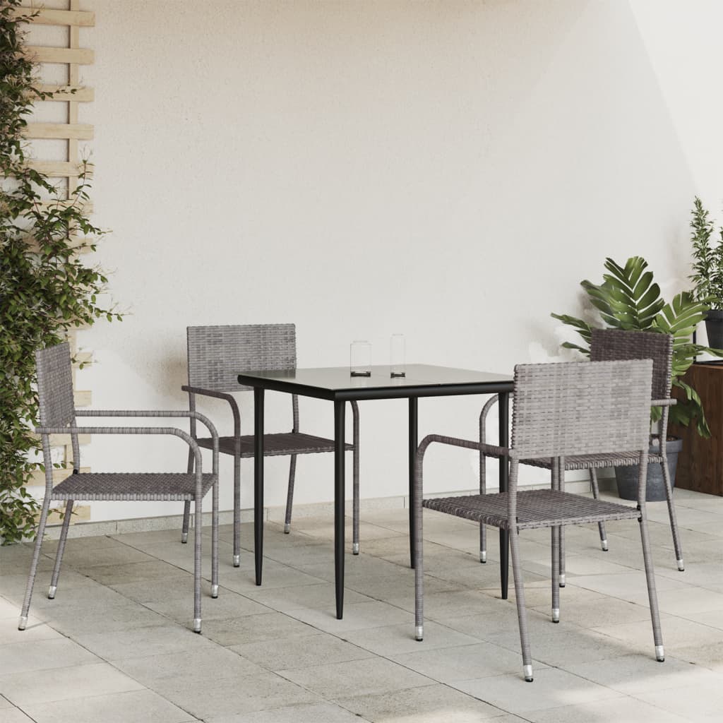vidaXL 3-delige Tuinset poly rattan en staal grijs en zwart