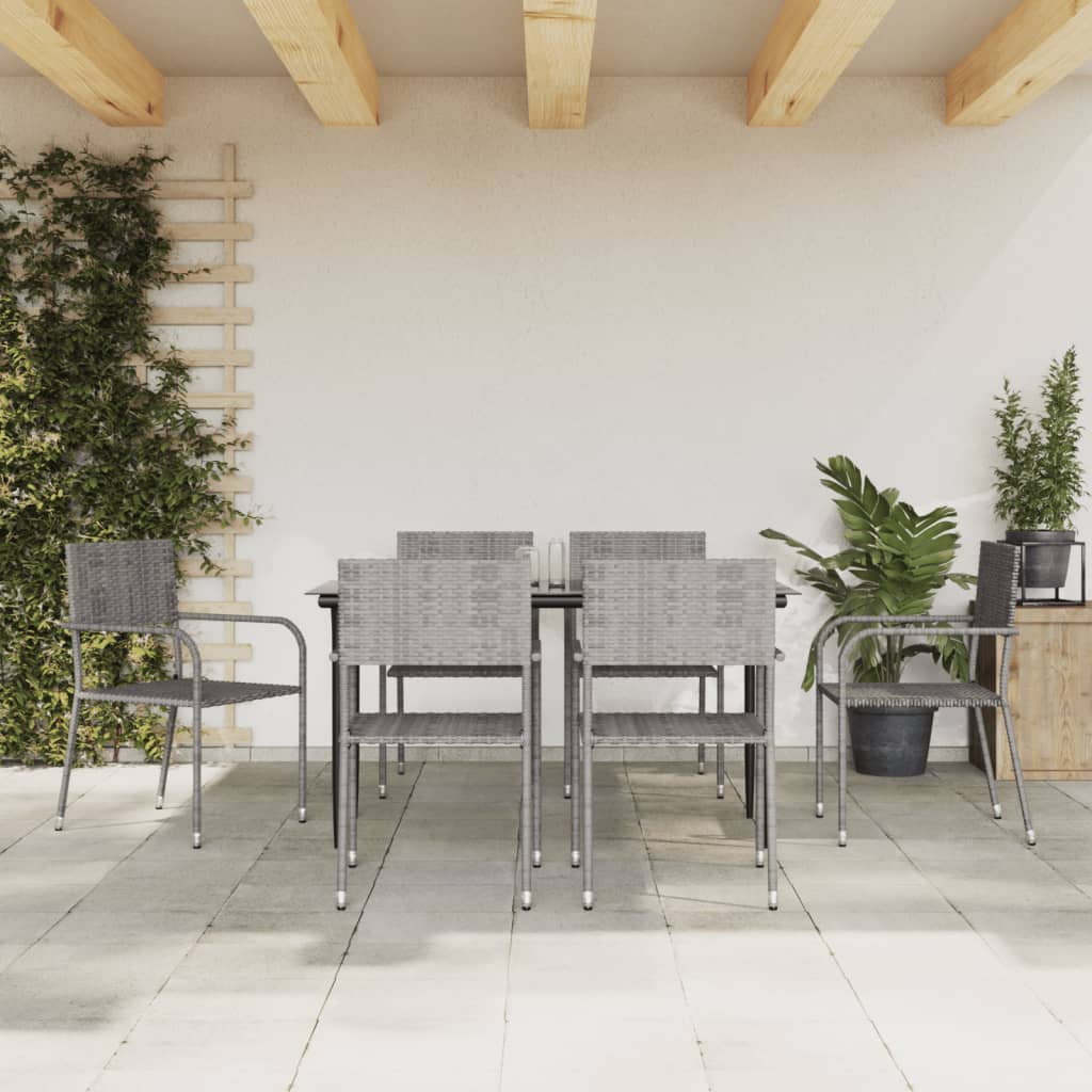 vidaXL 3-delige Tuinset poly rattan en staal grijs en zwart