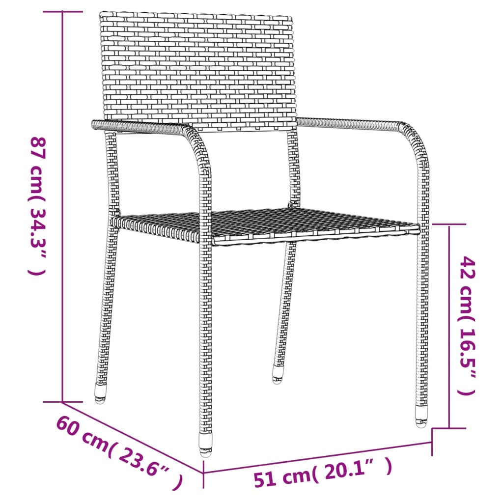 vidaXL 3-delige Tuinset poly rattan en staal grijs en zwart