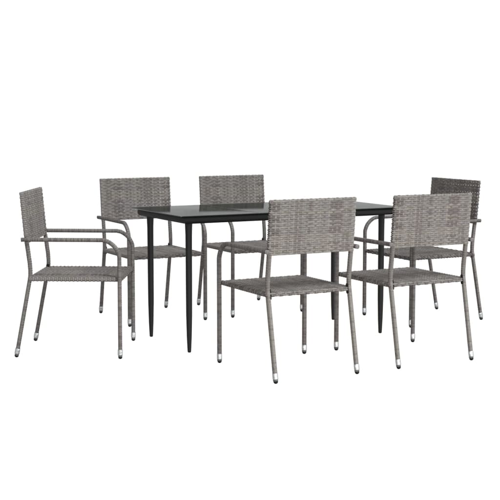vidaXL 3-delige Tuinset poly rattan en staal grijs en zwart