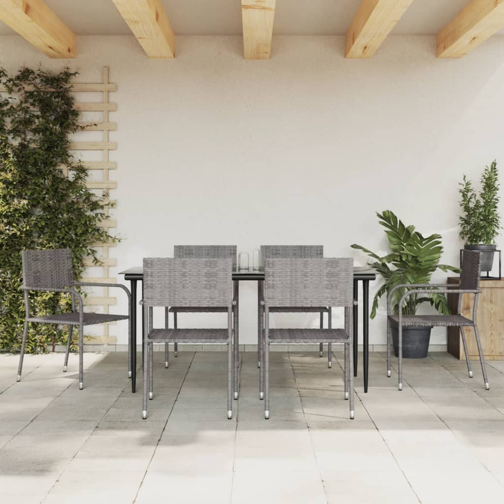 vidaXL 3-delige Tuinset poly rattan en staal grijs en zwart