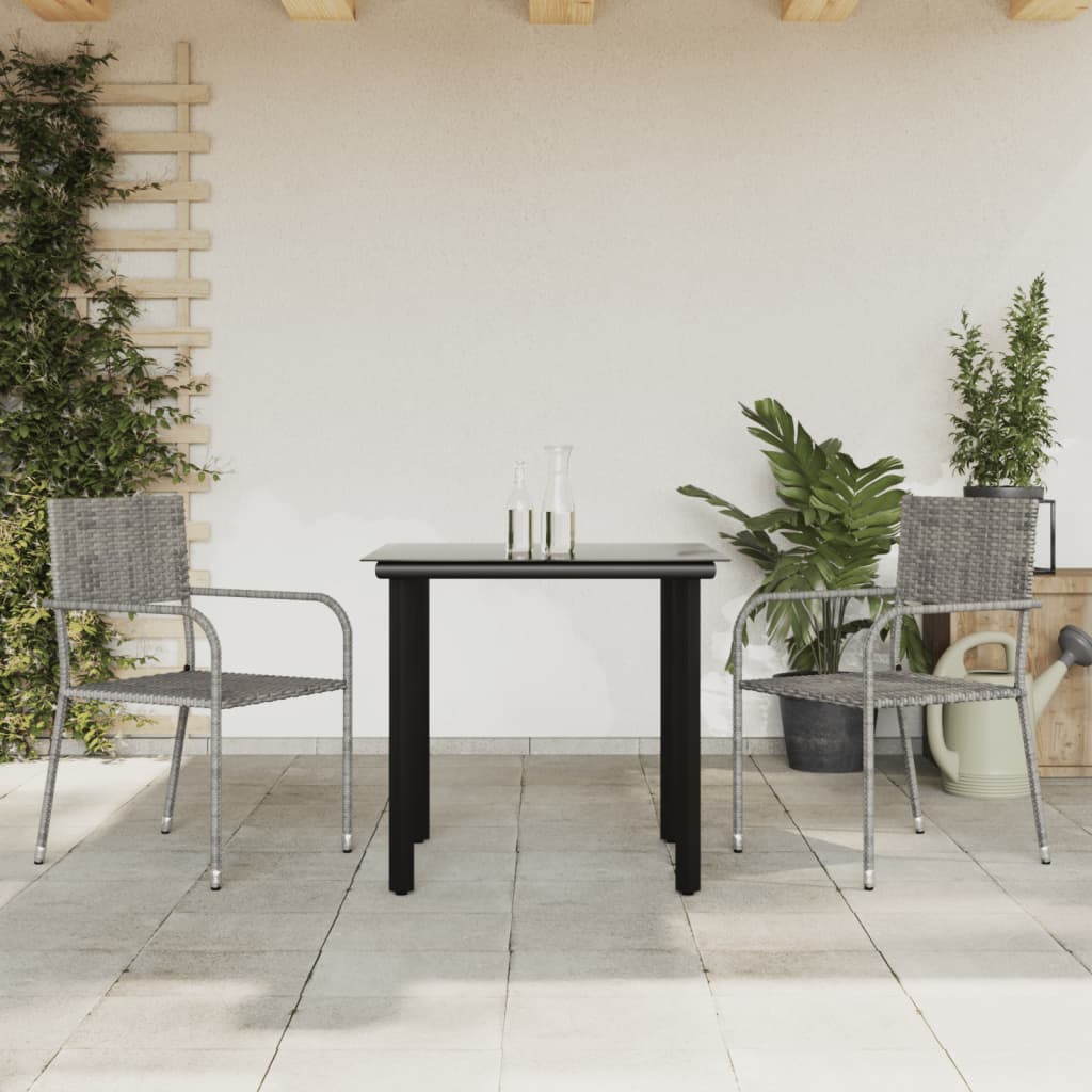 vidaXL 3-Piece Garden Dining Set Poly Rattan and Steel Grey and Black