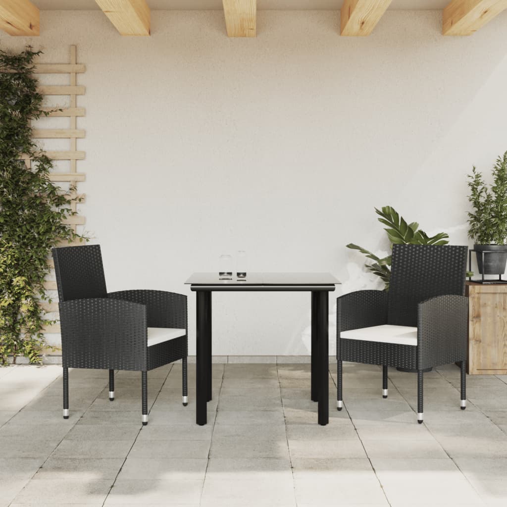 vidaXL 3-delige Tuinset poly rattan en staal zwart