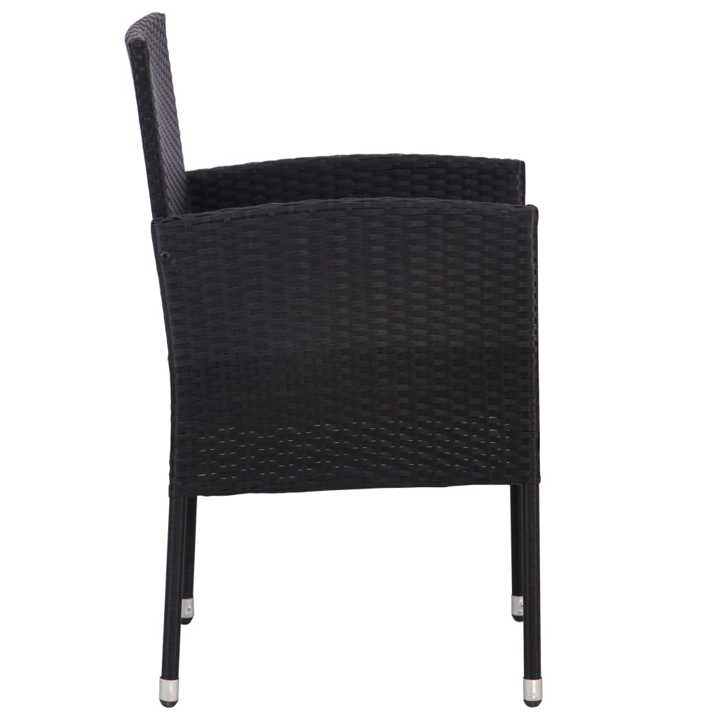 vidaXL 3-delige Tuinset poly rattan en staal zwart