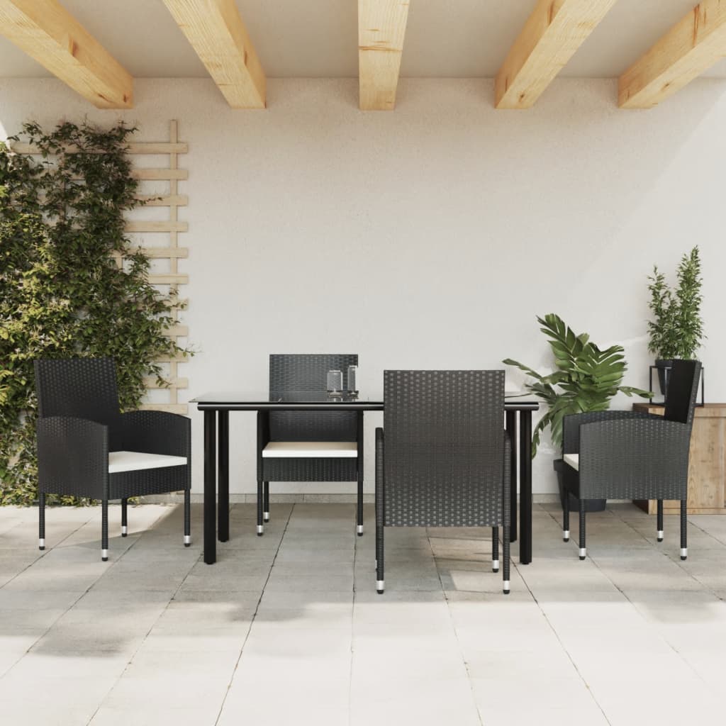 vidaXL 3-delige Tuinset poly rattan en staal zwart