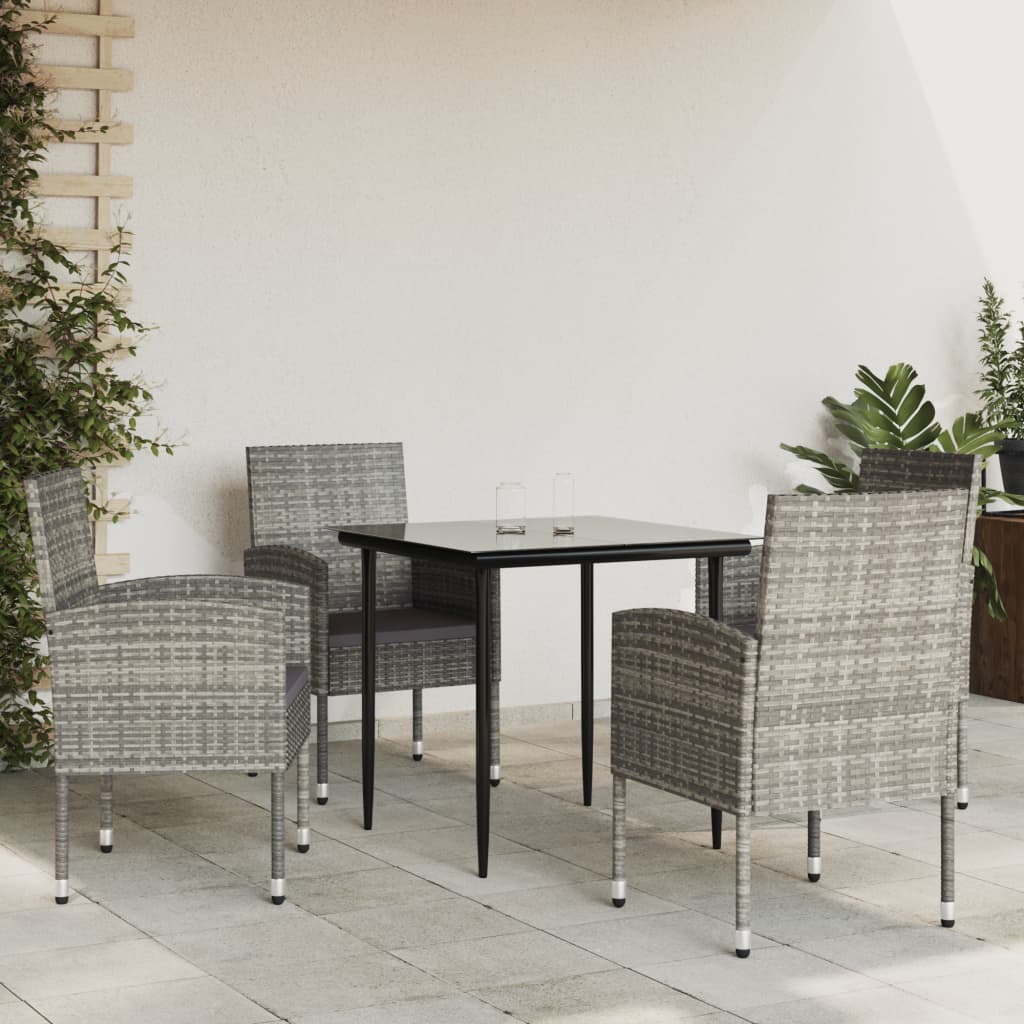 vidaXL 3-delige Tuinset poly rattan en staal grijs en zwart