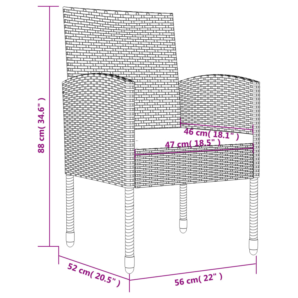 vidaXL 3-delige Tuinset poly rattan en staal grijs en zwart