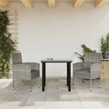 vidaXL 3-delige Tuinset poly rattan en staal grijs en zwart