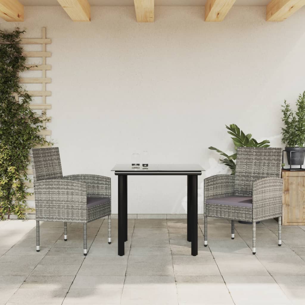 vidaXL 3-delige Tuinset poly rattan en staal grijs en zwart