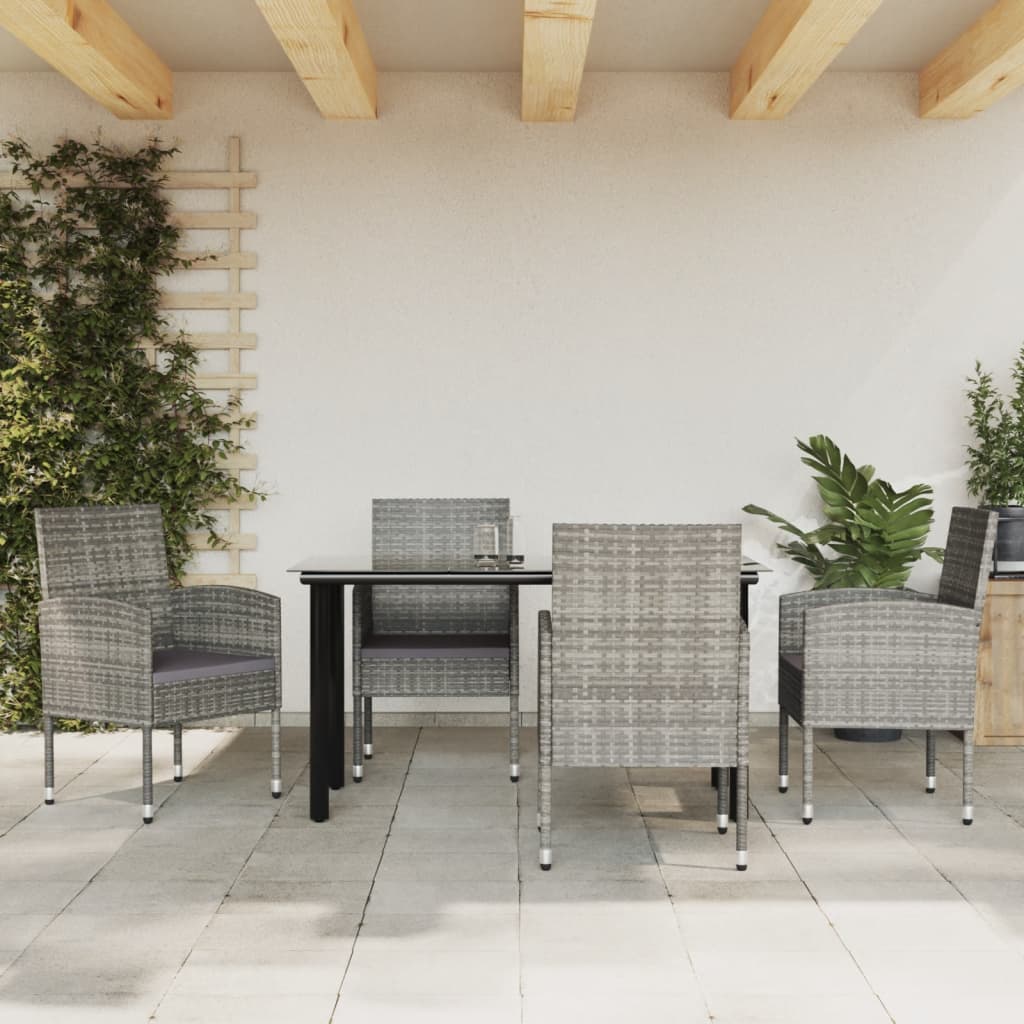vidaXL 3-delige Tuinset poly rattan en staal grijs en zwart