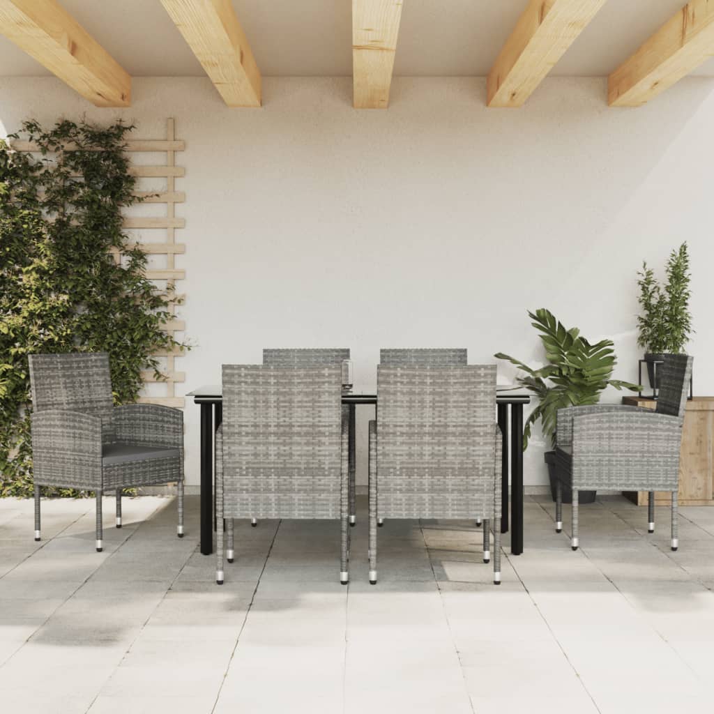 vidaXL 3-delige Tuinset poly rattan en staal grijs en zwart