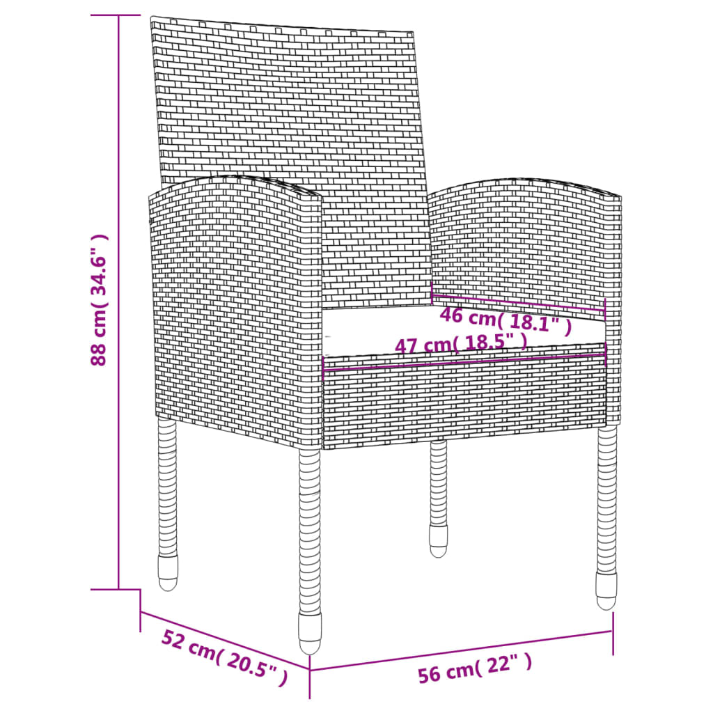 vidaXL 3-delige Tuinset poly rattan en staal zwart