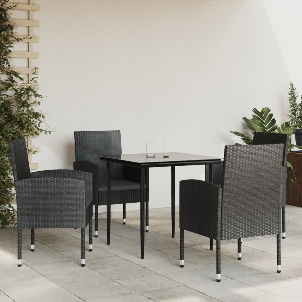 vidaXL 3-delige Tuinset poly rattan en staal zwart